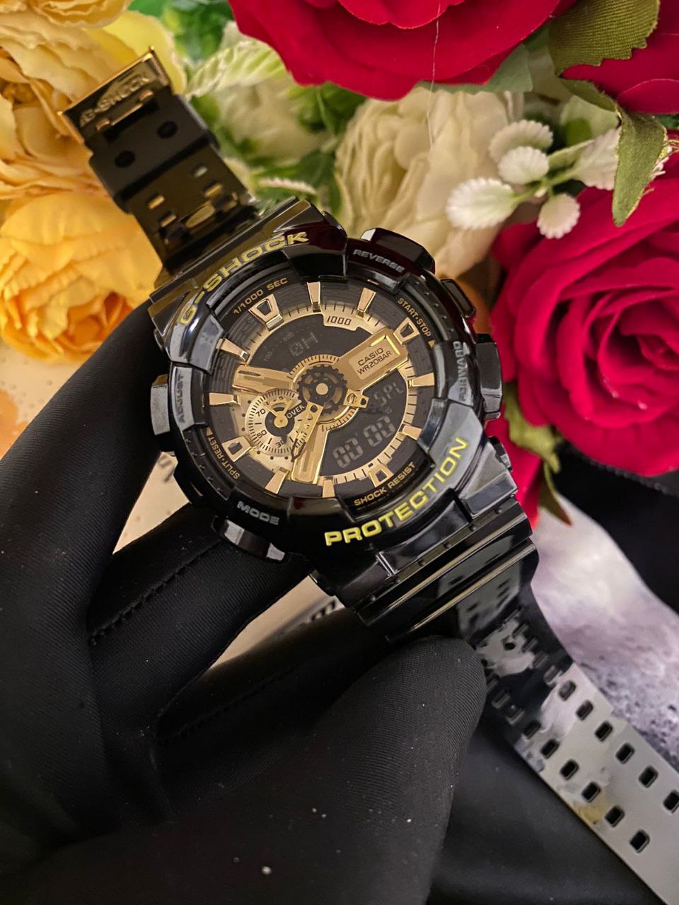 G SHOCK CASIO WATERPROOF SHOCK RESIST FUNCTIONAL CHRONOGRAPHS RUBBER STARP LIGHT BUTTON BATTERY POWERED G SHOCK TIN