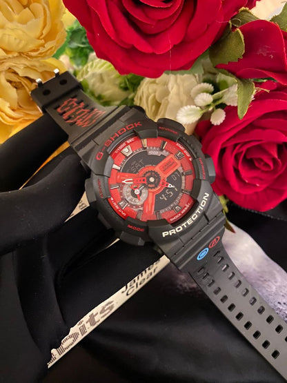 G SHOCK CASIO WATERPROOF SHOCK RESIST FUNCTIONAL CHRONOGRAPHS RUBBER STARP LIGHT BUTTON BATTERY POWERED G SHOCK TIN