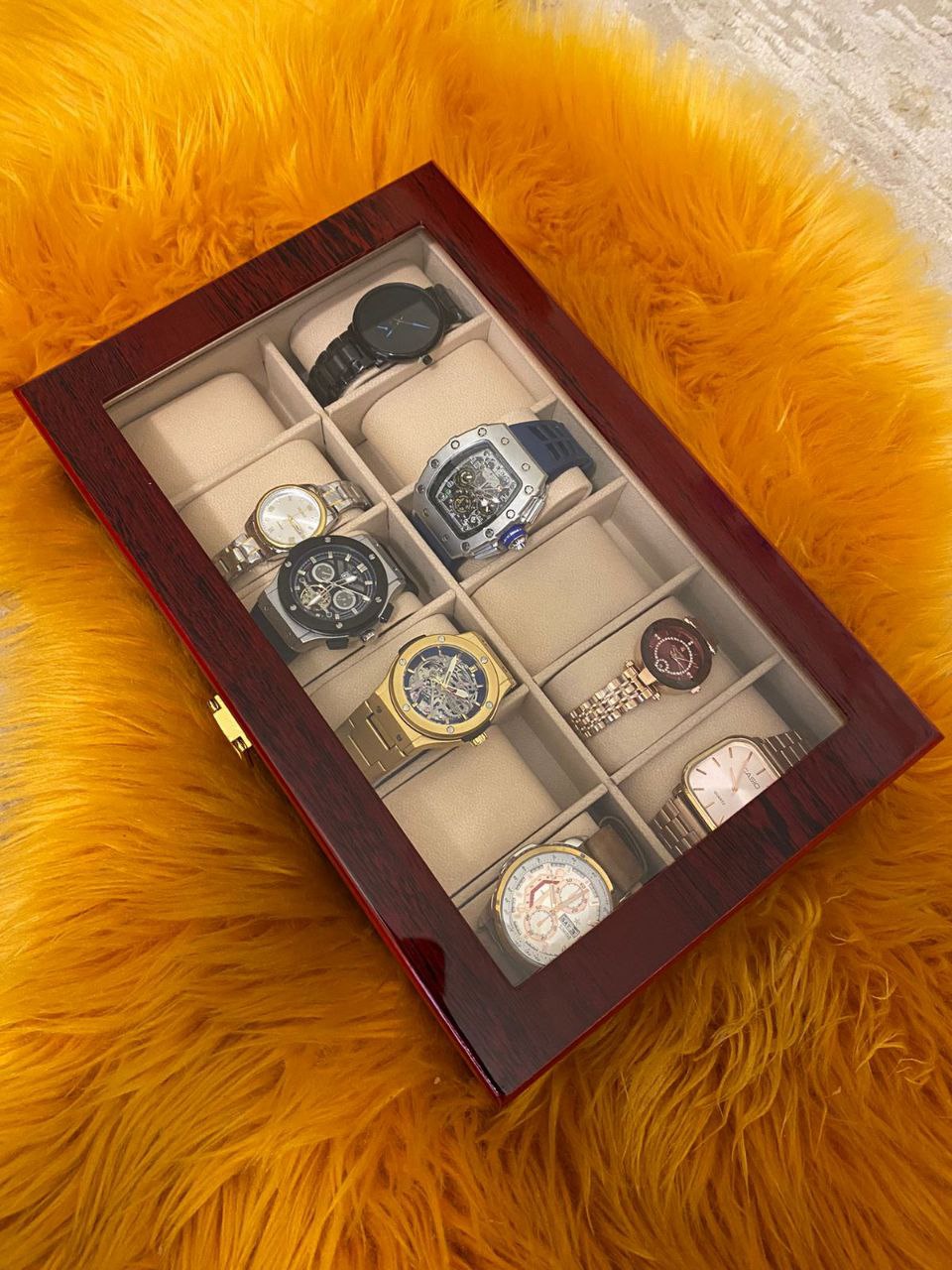 12 SLOTS WOODEN WATCH ORGANIZER HIGH QUALITY
