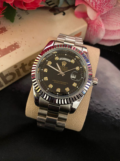 GENTS ROLEX WITH PERPETUAL CALENDAR FULL DAY DISPLAY DATE DISPLAY WATER RESISTANT BATTERY POWERED