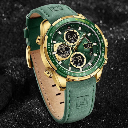 MEN NAVIFORCE NF 9197 ANALOGUE&DIGITAL DISPLAY DATE DISPLAY GREEN GOLD GREEN SILVER NAVIFORCE BRANDED BOX