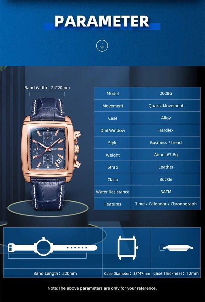 MEGIR LEATHER WATCH + BRANDED BOX DATE DISPLAY BATTERY POWERED CHRONOGRAPH MOVEMENT LUMINOUS ARMS