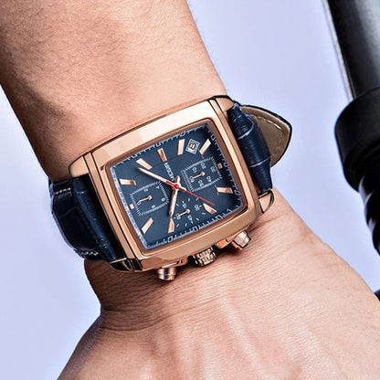 MEGIR LEATHER WATCH + BRANDED BOX DATE DISPLAY BATTERY POWERED CHRONOGRAPH MOVEMENT LUMINOUS ARMS