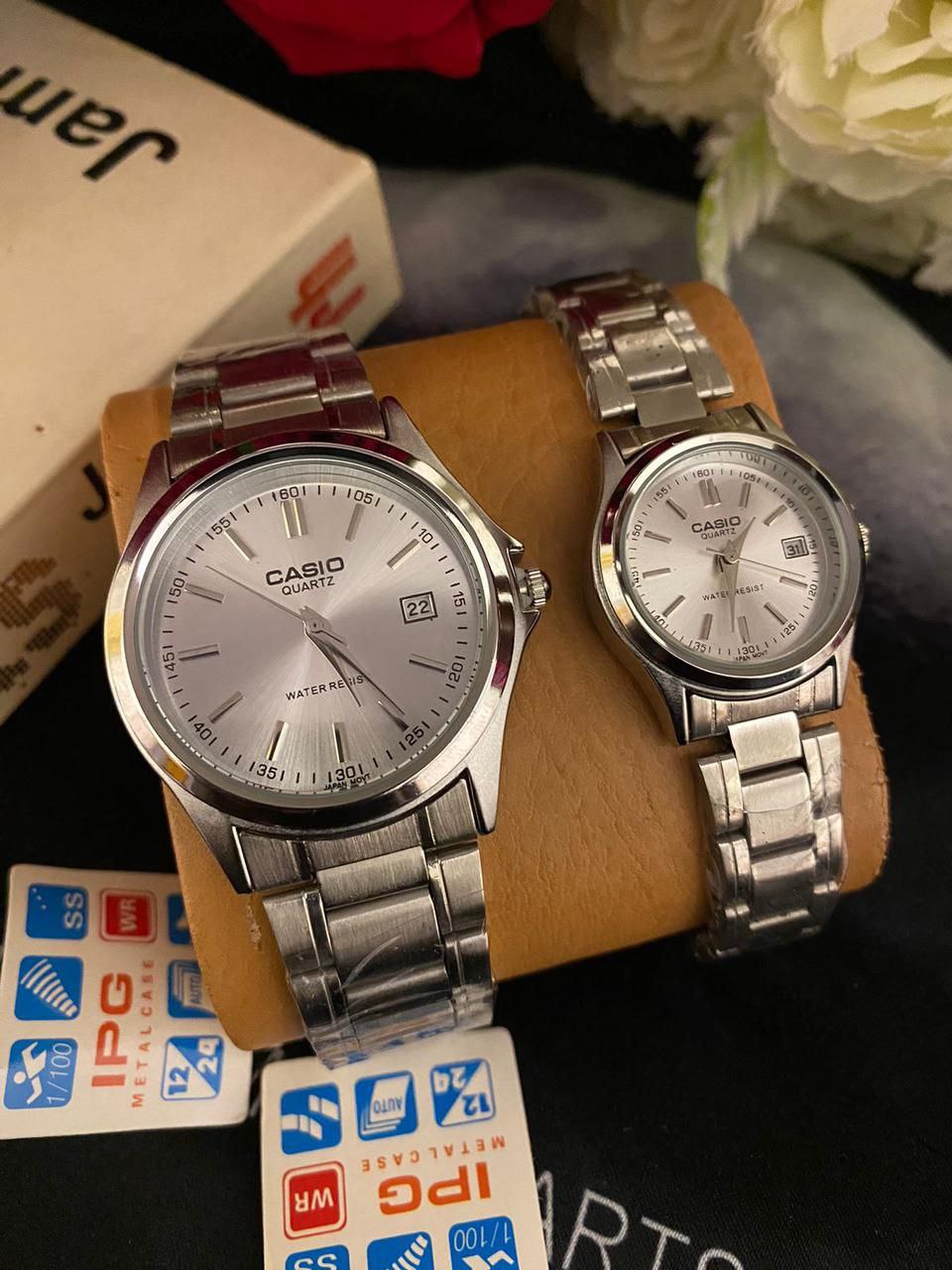 CASIO COUPLE WATER RESISTANT DATE DISPLAY /3000 A PAIR CASIO BRANDED BOX