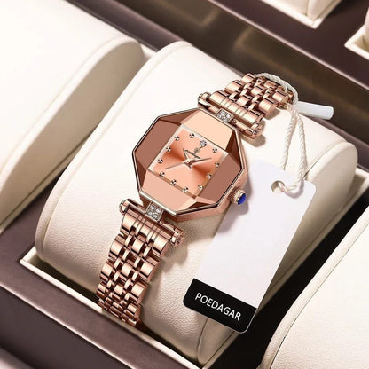 POEDAGAR LADIES 368 GOLD WINE FULL GOLD WATER RESISTANT STAINLESS STEEL BATTERY POWERED