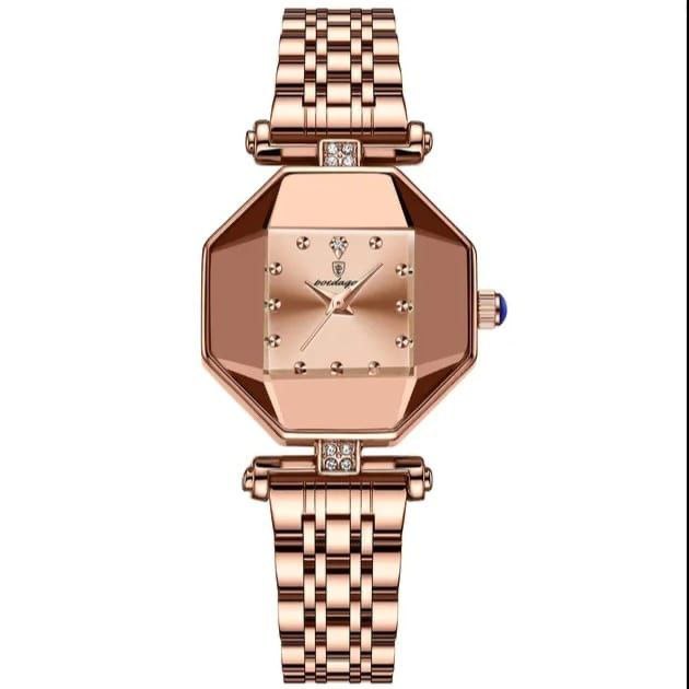 POEDAGAR LADIES 368 GOLD WINE FULL GOLD WATER RESISTANT STAINLESS STEEL BATTERY POWERED