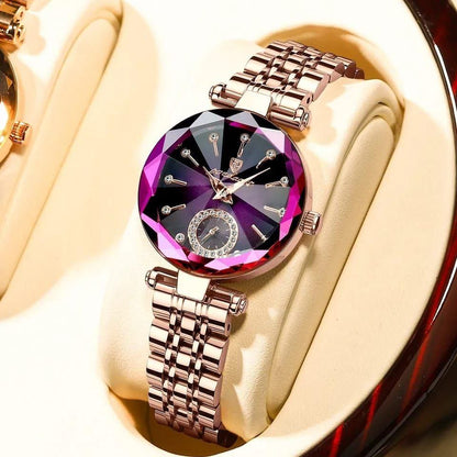 POEDAGAR LADIES 719 PURPLE WINE BLUE GREEN WATER RESISTANT STAINLESS STEEL BATTERY POWERED