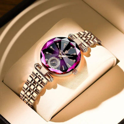 POEDAGAR LADIES 719 PURPLE WINE BLUE GREEN WATER RESISTANT STAINLESS STEEL BATTERY POWERED