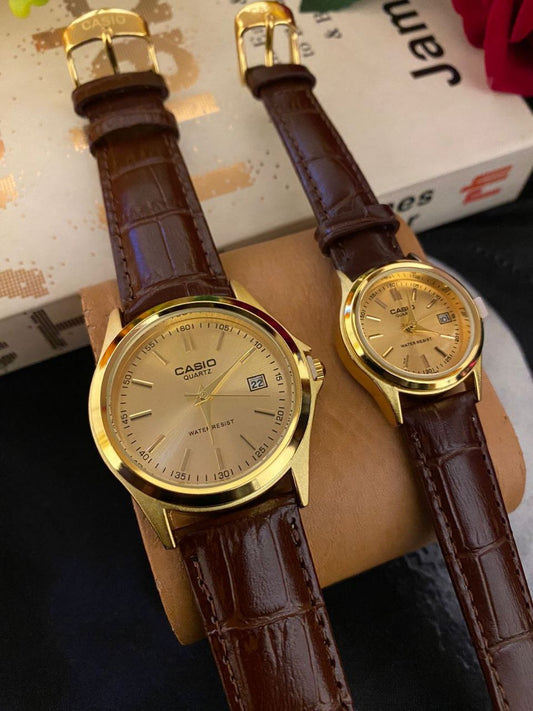 CASIO COUPLE LEATHER STRAP DATE DISPLAY WATER RESISTANT BATTERY POWERED WATER RESISTANT ,3000 A PAIR
