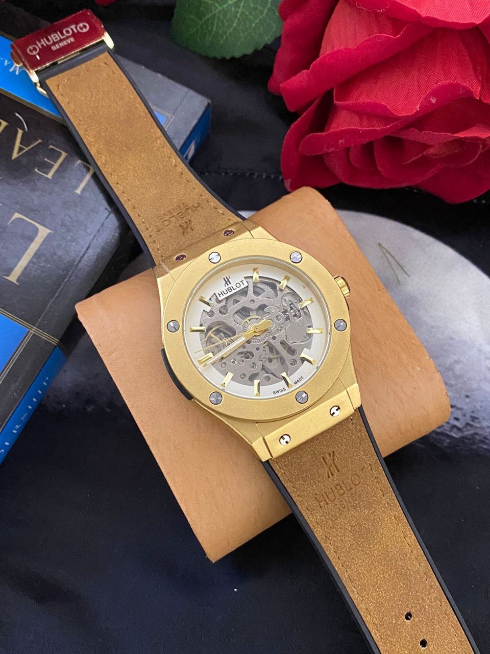 HUBLOT AUTOMATIC SKELETON WATCH AUTOMATIC MOVEMENT SKELETON DESIGN WATER RESISTANT HUBLOT BRANDED BOX