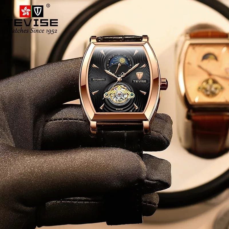 TEVISE AUTOMATIC GENTS WATCH YEAR DISPLAY MONTH DISPLAY DAY&DATE DISPLAY LUMINOUS TOURBILLON MACHINE BROWN