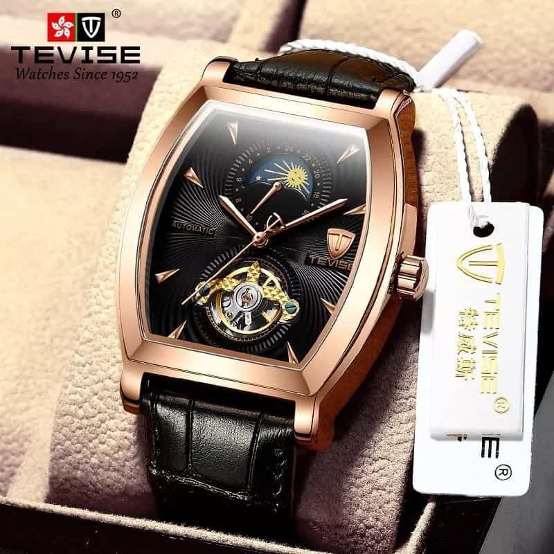 TEVISE AUTOMATIC GENTS WATCH YEAR DISPLAY MONTH DISPLAY DAY&DATE DISPLAY LUMINOUS TOURBILLON MACHINE BROWN