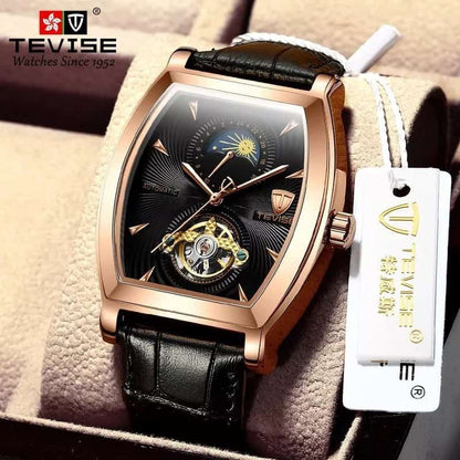 TEVISE AUTOMATIC GENTS WATCH YEAR DISPLAY MONTH DISPLAY DAY&DATE DISPLAY LUMINOUS TOURBILLON MACHINE BROWN