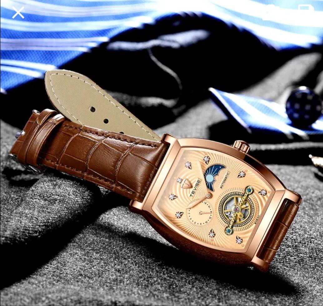 TEVISE AUTOMATIC GENTS WATCH TOURBILLON MACHINE MOON PHASE BROWN