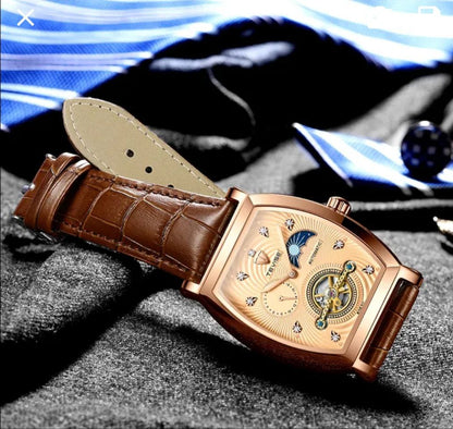 TEVISE AUTOMATIC GENTS WATCH TOURBILLON MACHINE MOON PHASE BROWN