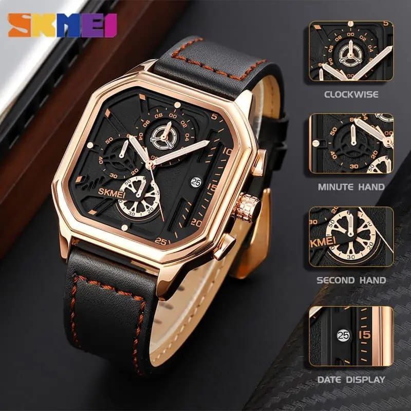 SKMEI GENTS WATCH 1963 CHRONOGRAPH MOVEMENT DATE DISPLAY BATTERY POWERED WATER RESISTANT BLACK BLACK SILVER BLACK GOLD