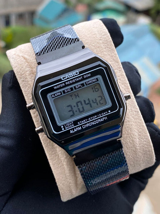 CASIO DIGITAL MESH STRAP UNISEX ADJUSTABLE MESH STRAP WATER RESISTANT CASIO BRANDED BOX