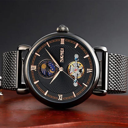 AUTOMATIC SKMEI WATCH 9220 TOURBILLON MACHINE AUTOMATIC MOVEMENT WATER RESISTANT ADJUSTABLE MESH STRAP