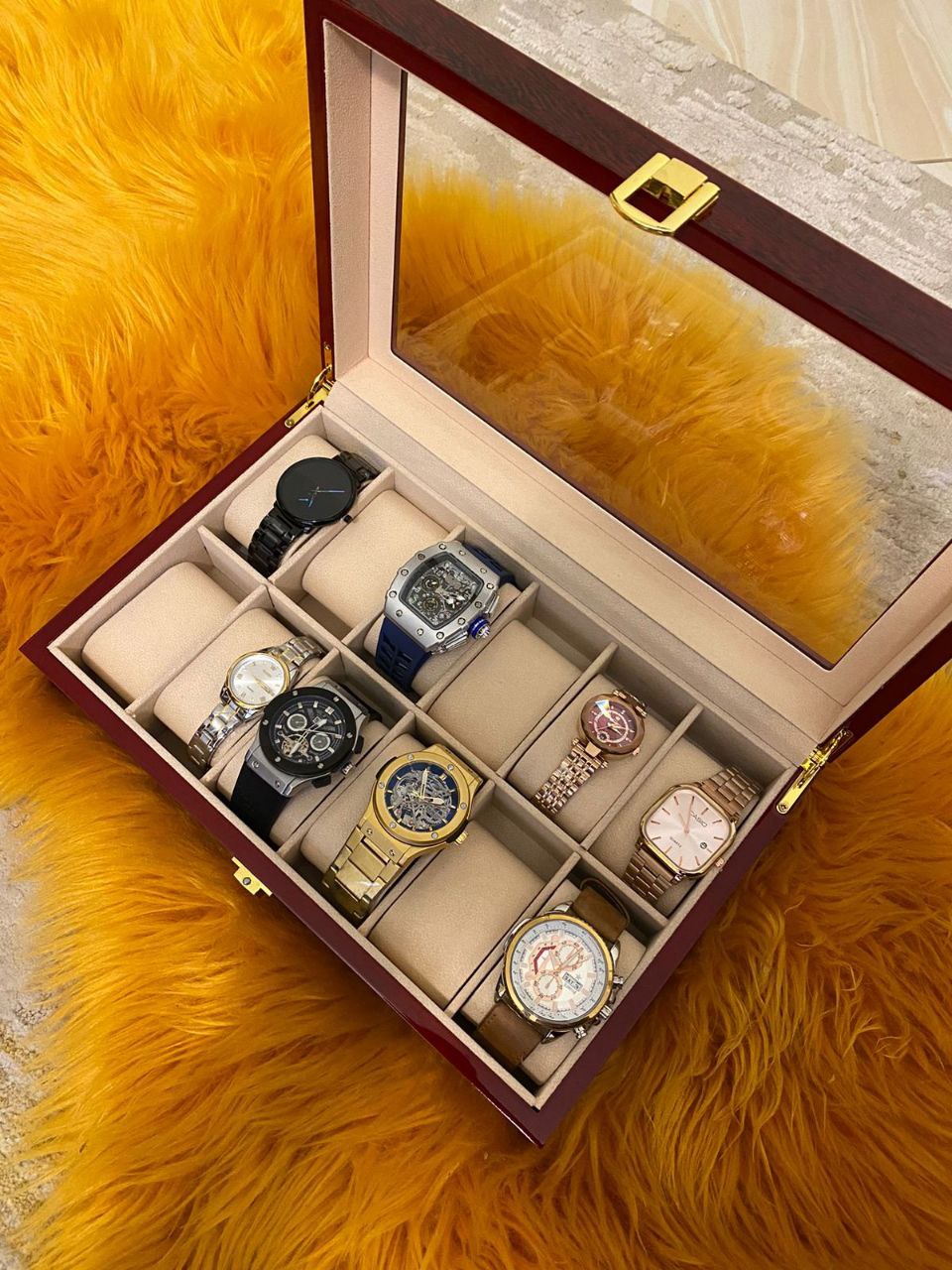 12 SLOTS WOODEN WATCH ORGANIZER HIGH QUALITY