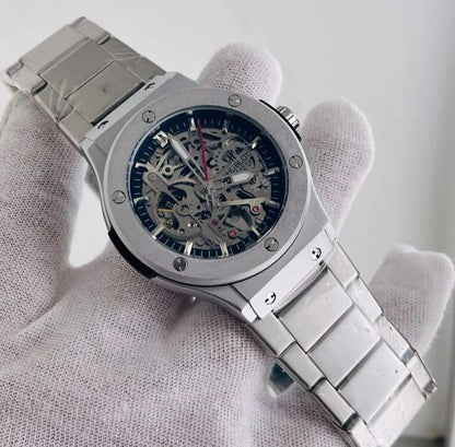 HUBLOT AUTOMATIC METALLIC STRAP STAINLESS STEEL WATER RESISTANT AUTOMATIC MOVEMENT HUBLOT BRANDED BOX