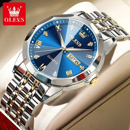 OLEVS MEN WATCH DAY AND DATE DISPLAY STAINLESS STEEL WATER RESISTANT LUMINOUS FUNCTION