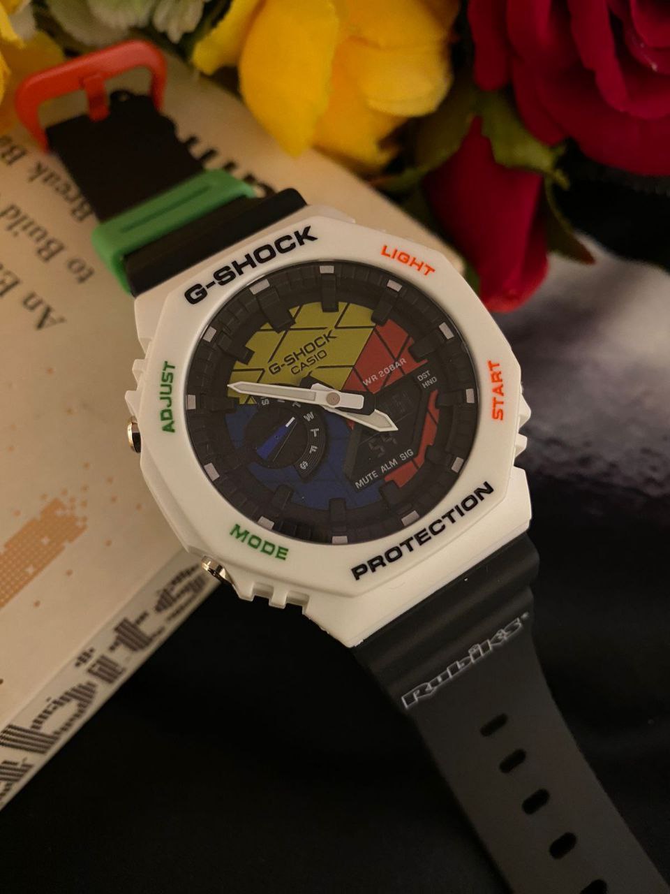 G SHOCK CASIO WATER RESIST SHOCK RESIST FUNCTIONAL CHRONOGRAPHS RUBBER STARP LIGHT BUTTON BATTERY POWERED G SHOCK TIN