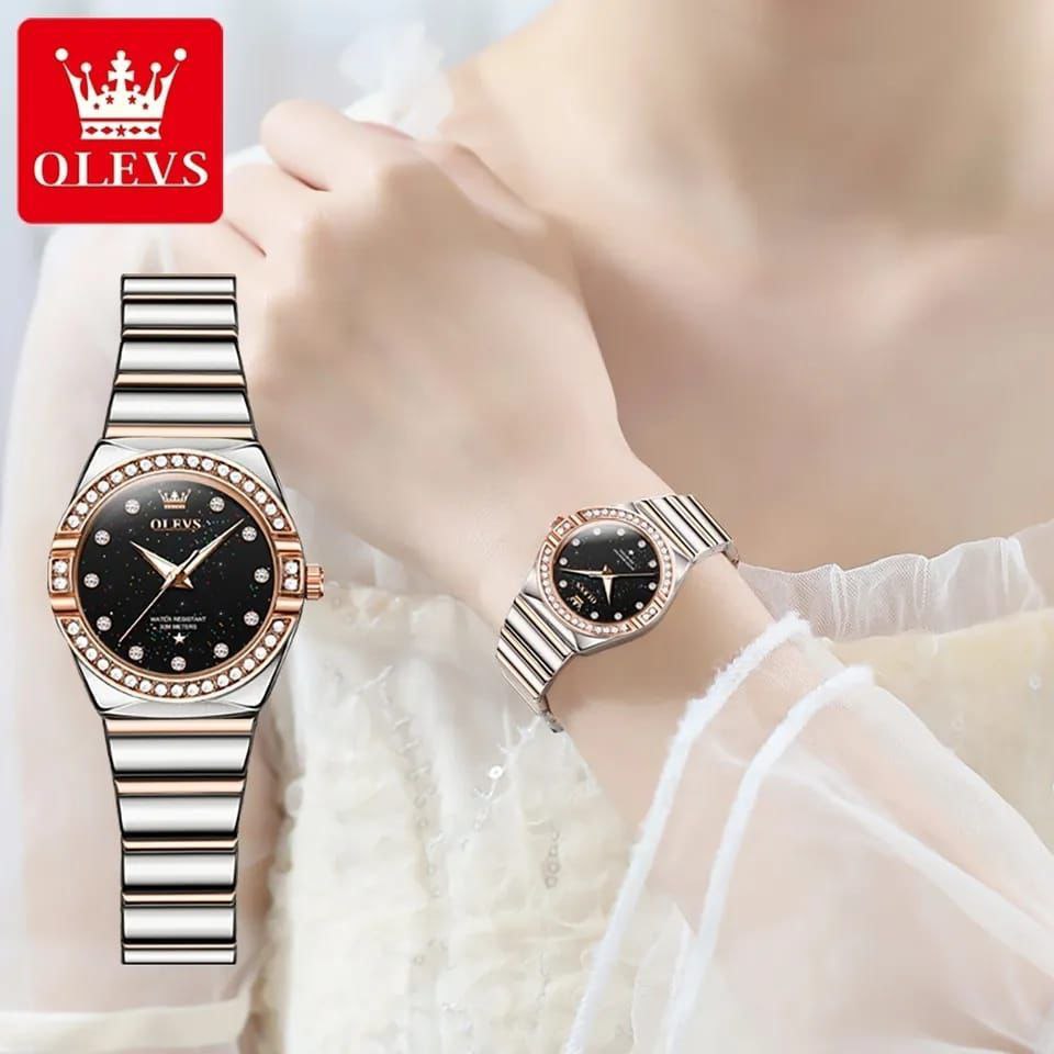 OLEVS LADIES WATCH STAINLESS STEEL BATTERY POWERED ICED OUT DESIGN OLEVS BRANDED BOX GIFT BAG