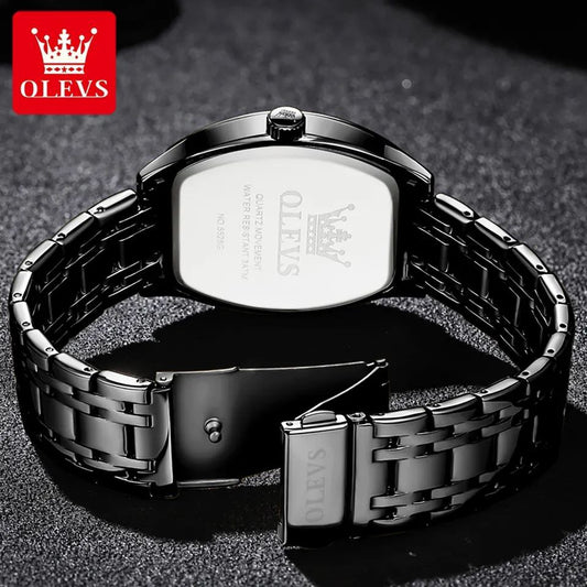 OLEVS GENTS WATCH DAY AND DATE DISPLAY STAINLESS STEEL WATER RESISTANT LUMINOUS BLACK GOLD BLACK GOLD OLEVS BRANDED BOX GIFT BAGS