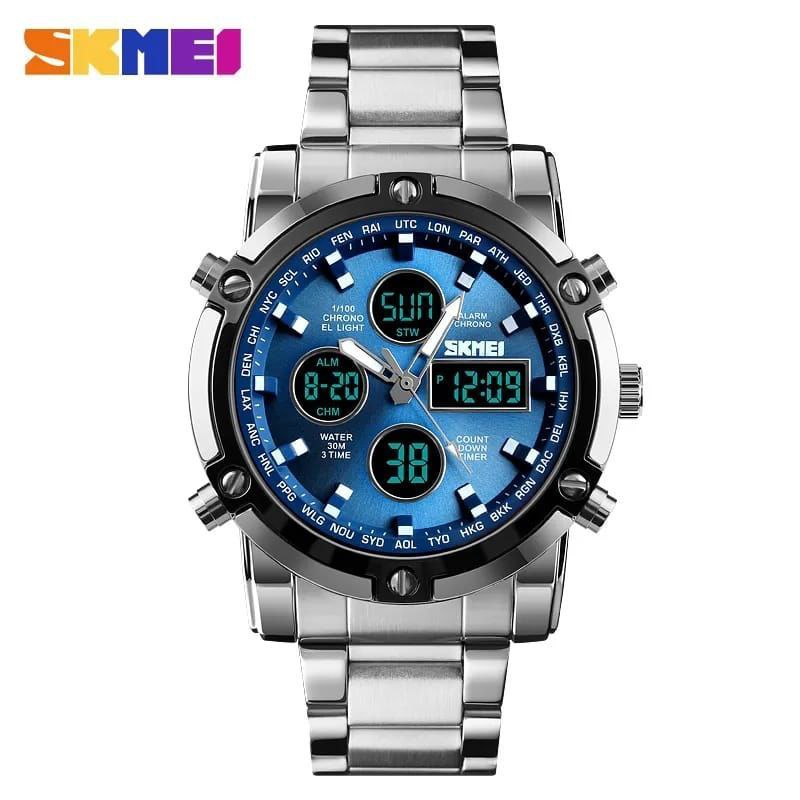 ## SKMEI GENTS WATCH 1389 ANALOGUE&DIGITAL DISPLAY BATTERY POWERED WATER RESISTANT BLACK SILVER