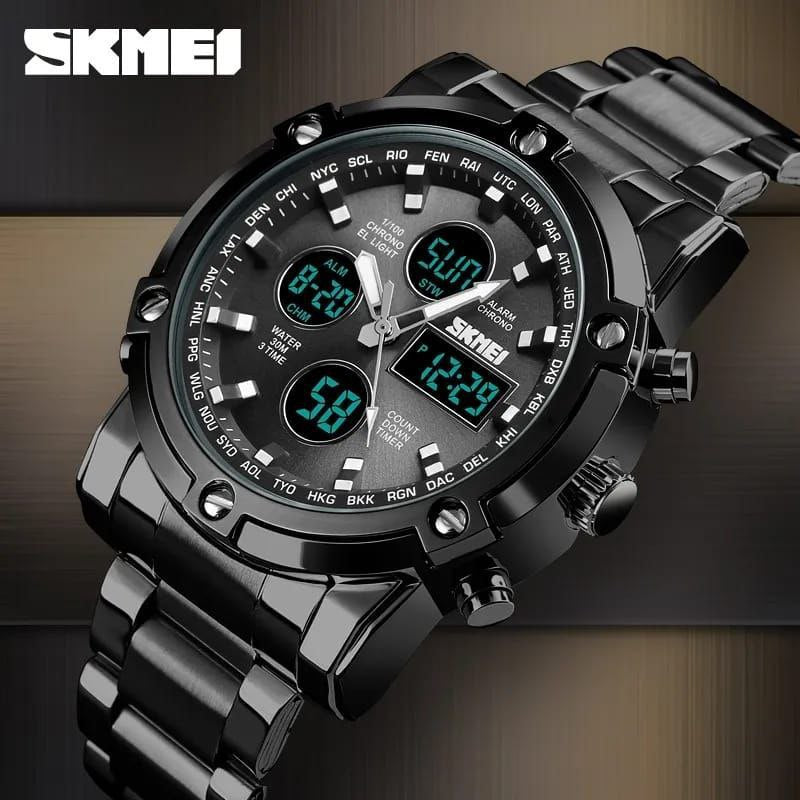 ## SKMEI GENTS WATCH 1389 ANALOGUE&DIGITAL DISPLAY BATTERY POWERED WATER RESISTANT BLACK SILVER