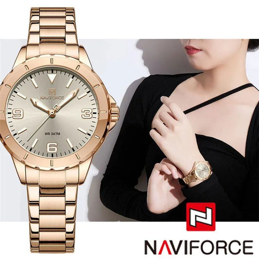 NAVIFORCE LADIES #NF 5022 DATE DISPLAY WATER RESISTANT 50 ATM STAINLESS STEEL LUMINOUS FUNCTION BLUE ROSE GOLD BLACK GOLD-GREEN SILVER NAVIFORCE BRANDED BOX ENQUIRIES