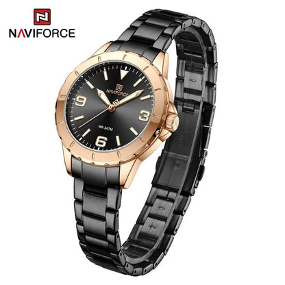 NAVIFORCE LADIES #NF 5022 DATE DISPLAY WATER RESISTANT 50 ATM STAINLESS STEEL LUMINOUS FUNCTION BLUE ROSE GOLD BLACK GOLD-GREEN SILVER NAVIFORCE BRANDED BOX ENQUIRIES