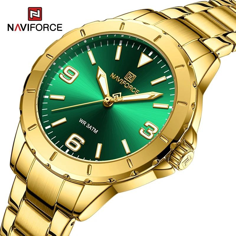 NAVIFORCE LADIES #NF 5022 DATE DISPLAY WATER RESISTANT 50 ATM STAINLESS STEEL LUMINOUS FUNCTION BLUE ROSE GOLD BLACK GOLD-GREEN SILVER NAVIFORCE BRANDED BOX ENQUIRIES