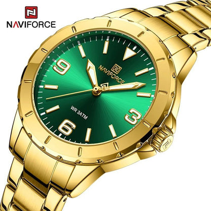 NAVIFORCE LADIES #NF 5022 DATE DISPLAY WATER RESISTANT 50 ATM STAINLESS STEEL LUMINOUS FUNCTION BLUE ROSE GOLD BLACK GOLD-GREEN SILVER NAVIFORCE BRANDED BOX ENQUIRIES