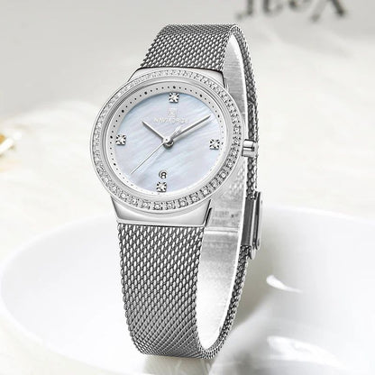 NAVIFORCE LADIES #NF 5005 DATE DISPLAY WATER RESISTANT ADJUSTABLE MESH STRAP SILVER BLUE ROSE GOLD NAVIFORCE BRANDED BOX ENQUIRIES