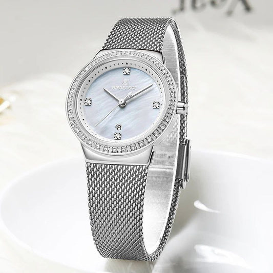 NAVIFORCE LADIES #NF 5005 DATE DISPLAY WATER RESISTANT ADJUSTABLE MESH STRAP SILVER BLUE ROSE GOLD NAVIFORCE BRANDED BOX ENQUIRIES