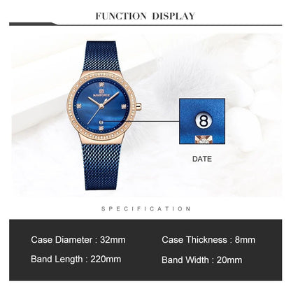 NAVIFORCE LADIES #NF 5005 DATE DISPLAY WATER RESISTANT ADJUSTABLE MESH STRAP SILVER BLUE ROSE GOLD NAVIFORCE BRANDED BOX ENQUIRIES