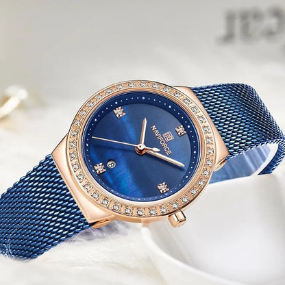 NAVIFORCE LADIES #NF 5005 DATE DISPLAY WATER RESISTANT ADJUSTABLE MESH STRAP SILVER BLUE ROSE GOLD NAVIFORCE BRANDED BOX ENQUIRIES