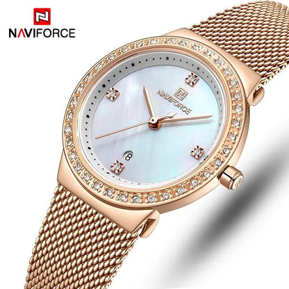 NAVIFORCE LADIES #NF 5005 DATE DISPLAY WATER RESISTANT ADJUSTABLE MESH STRAP SILVER BLUE ROSE GOLD NAVIFORCE BRANDED BOX ENQUIRIES
