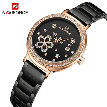 NAVIFORCE LADIES #NF 5016 DATE DISPLAY WATER RESISTANT 50 ATM STAINLESS STEEL BLUE BLACK NAVIFORCE BRANDED BOX ENQUIRIES