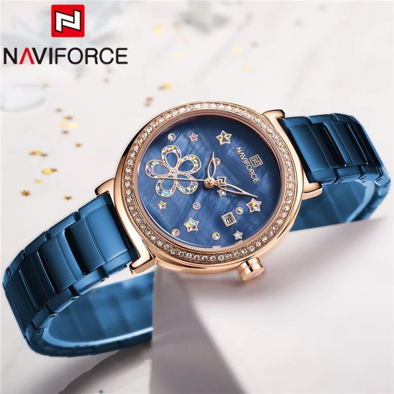 NAVIFORCE LADIES #NF 5016 DATE DISPLAY WATER RESISTANT 50 ATM STAINLESS STEEL BLUE BLACK NAVIFORCE BRANDED BOX ENQUIRIES