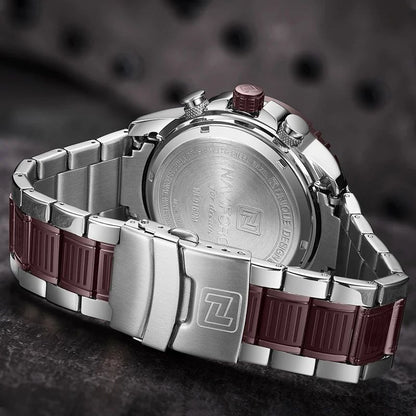 NAVIFORCE GENTS WATCH #NF 9189 ANALOGUE & DIGITAL DISPLAY LIGHT BUTTON WATER RESISTANT BATTERY POWERED SILVER-BLUE SILVER-COFFEE NAVIFORCE BRANDED BOX ENQUIRIES