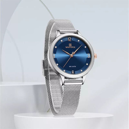 NAVIFORCE LADIES #NF5023 ADJUSTABLE MESH STRAP BLACK SILVER BLUE NAVIFORCE BRANDED BOX