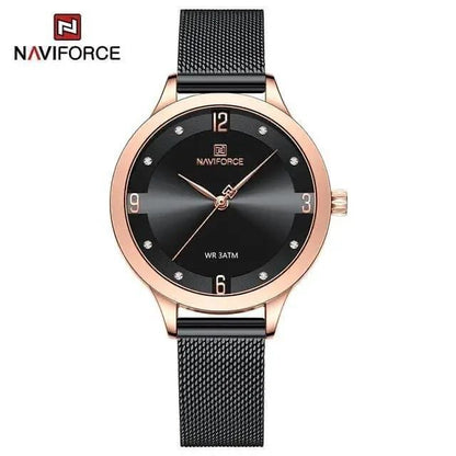 NAVIFORCE LADIES #NF5023 ADJUSTABLE MESH STRAP BLACK SILVER BLUE NAVIFORCE BRANDED BOX