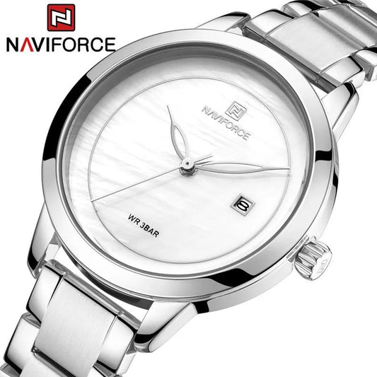 NAVIFORCE LADIES #NF5008 DATE DISPLAY WATER RESISTANT STAINLESS STEEL BLUE ROSE-GOLD YELLOW-GOLD SILVER NAVIFORCE BRANDED BOX