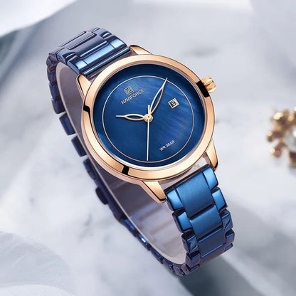NAVIFORCE LADIES #NF5008 DATE DISPLAY WATER RESISTANT STAINLESS STEEL BLUE ROSE-GOLD YELLOW-GOLD SILVER NAVIFORCE BRANDED BOX