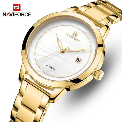 NAVIFORCE LADIES #NF5008 DATE DISPLAY WATER RESISTANT STAINLESS STEEL BLUE ROSE-GOLD YELLOW-GOLD SILVER NAVIFORCE BRANDED BOX
