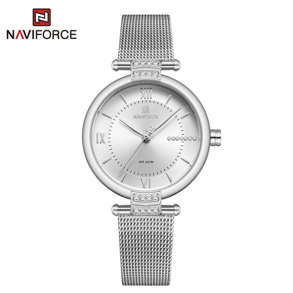 NAVIFORCE LADIES #NF5019 ADJUSTABLE MESH STRAP WATER RESISTANT SILVER ROSE-BLUE ROSE-GREEN NAVIFORCE BRANDED BOX ENQUIRIES