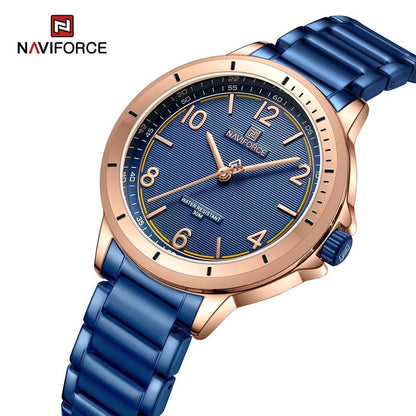 NAVIFORCE LADIES #NF5021 WATER RESISTANT 30ATM STAINLESS STEEL BLACK BLUE NAVIFORCE BRANDED BOX ENQUIRIES