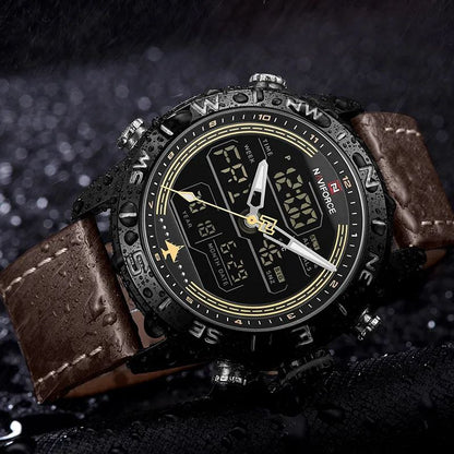 NAVIFORCE GENTS WATCH #NF 9134 ANALOGUE & DIGITAL DISPLAY LIGHT BUTTON WATER RESISTANT BATTERY POWERED BLACK-RED BROWN BLACK-BLACK NAVIFORCE BRANDED BOX
